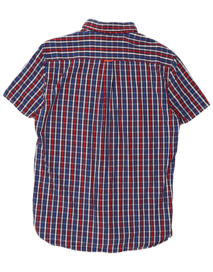 SUPERDRY Herren-Kurzarmhemd mit normaler Passform, mittelblau karierte Baumwolle