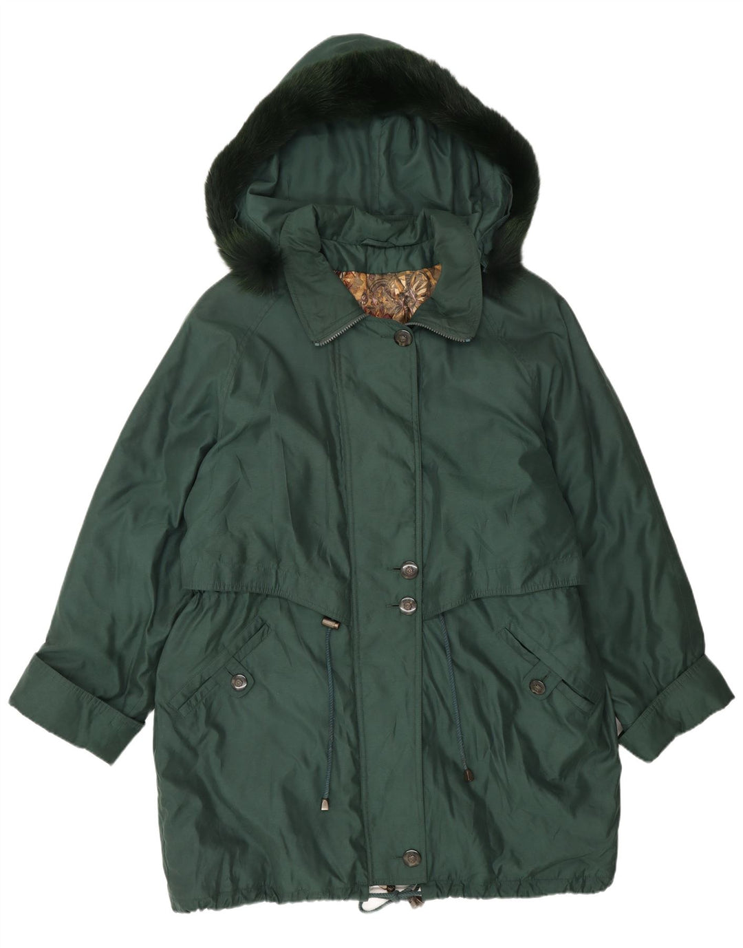 Vintage Damen Parka-Jacke mit Kapuze, übergroß, UK 16, Größe L, grün, Polyester