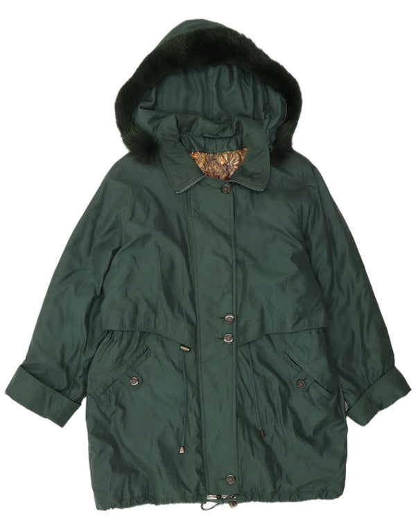 Vintage Damen Parka-Jacke mit Kapuze, übergroß, UK 16, Größe L, grün, Polyester