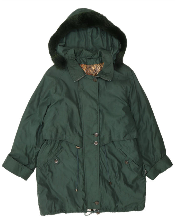 Vintage Damen Parka-Jacke mit Kapuze, übergroß, UK 16, Größe L, grün, Polyester