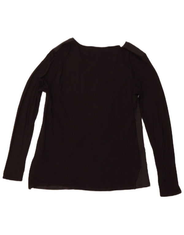 DESIGUAL Womens Graphic Top Langarm UK 14 Große schwarze Viskose mit Blumenmuster