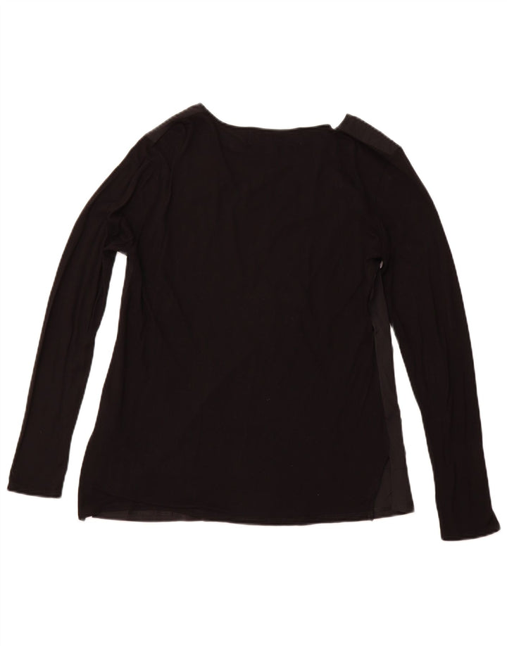 DESIGUAL Womens Graphic Top Langarm UK 14 Große schwarze Viskose mit Blumenmuster