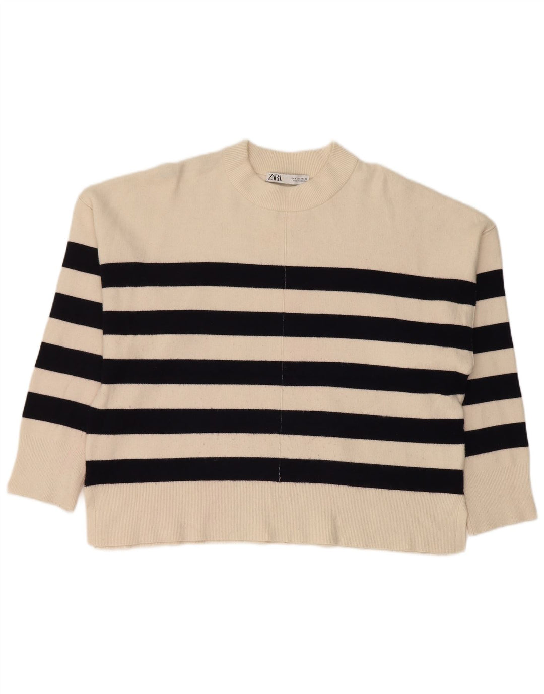Zara Damen-Pullover, übergroß, Rundhalsausschnitt, Gr. 10, Größe S, weiß gestreift