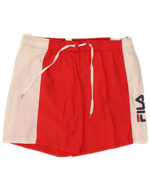 Fila Herren-Badeshorts mit Grafik, Größe S, Rot, Farbblock-Polyester