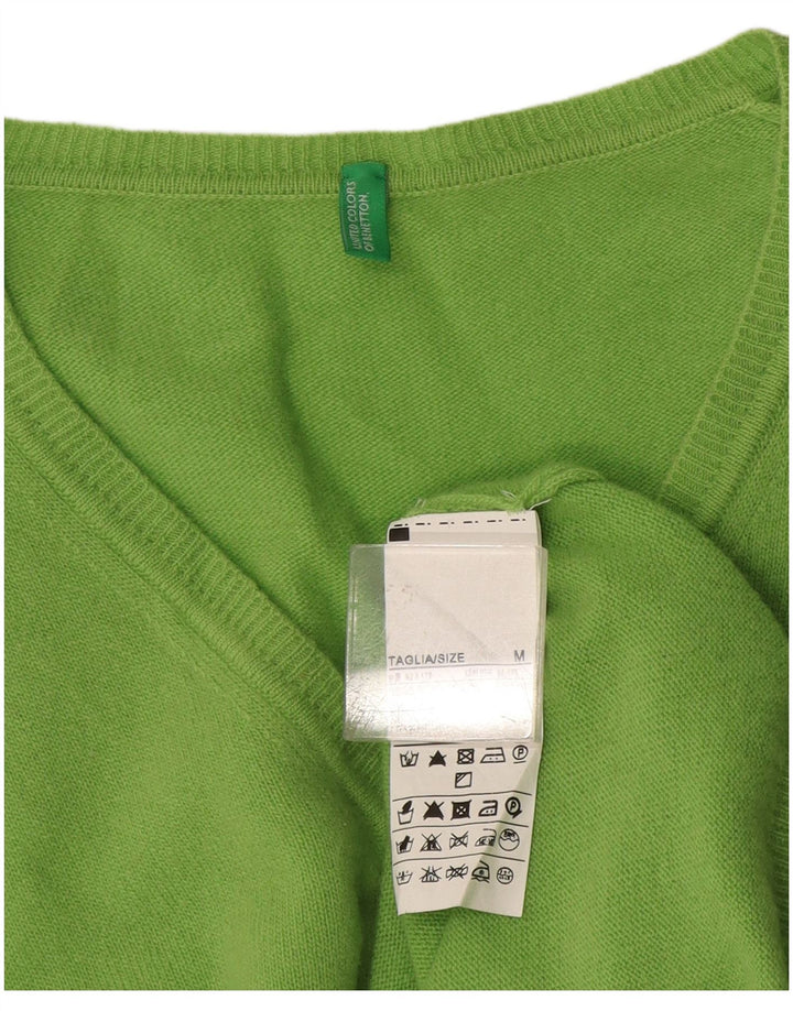 Benetton Damen-Pullover mit V-Ausschnitt, UK 14, mittelgrüne Wolle