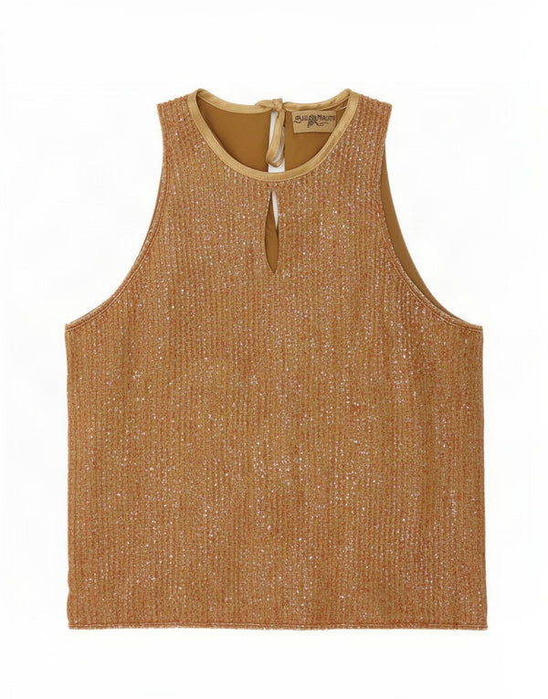 Blunauta Damen Pailletten-Trägershirt UK 12 Mittelbeige Viskose