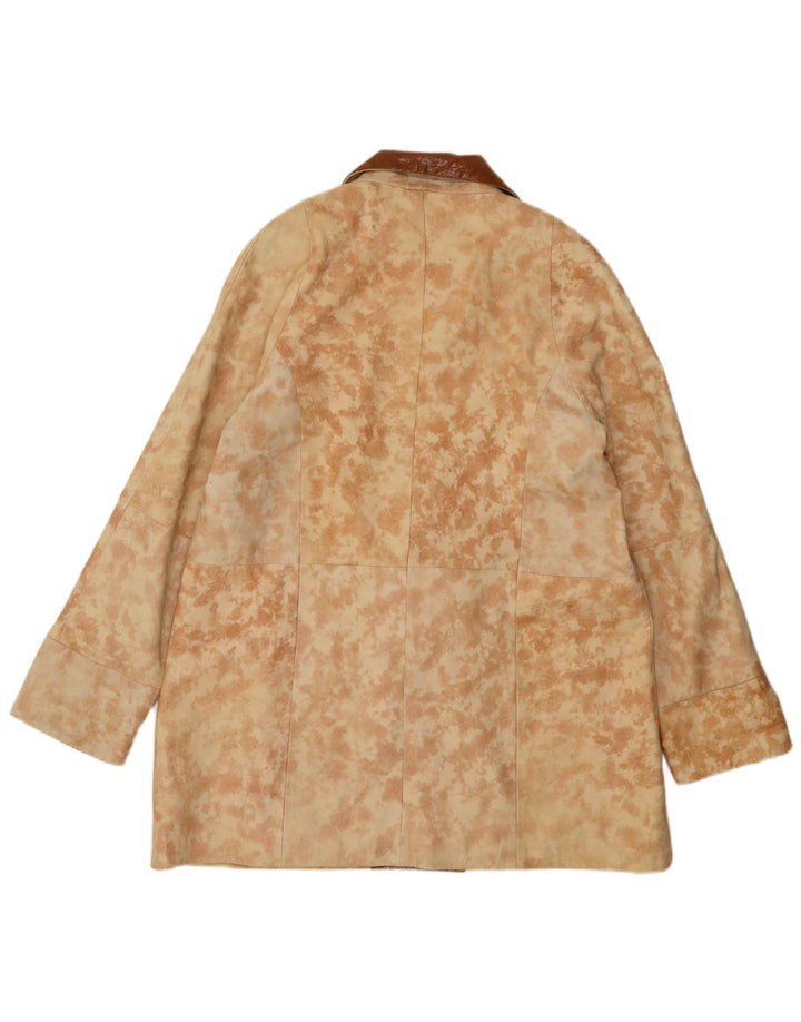 Vintage Damen Übergroßer Ledermantel EU 40 Medium Beige Tie Dye Leder