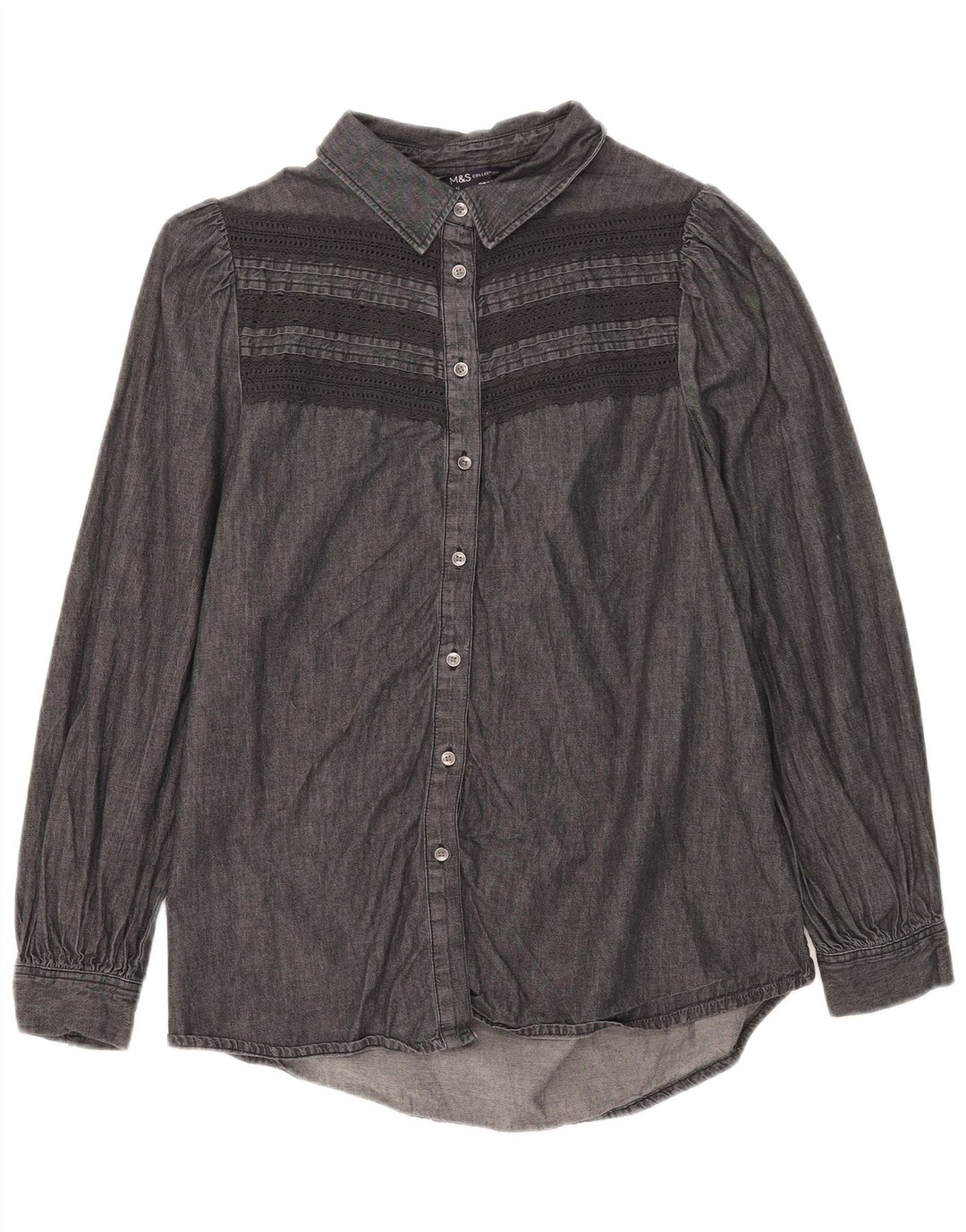 Marks & Spencer Damen Jeanshemd UK 12 Mittelschwarz gestreift aus Baumwolle