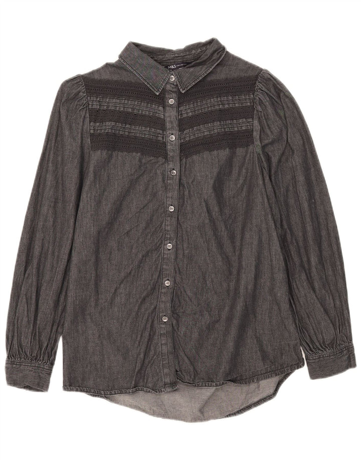 Marks & Spencer Damen Jeanshemd UK 12 Mittelschwarz gestreift aus Baumwolle