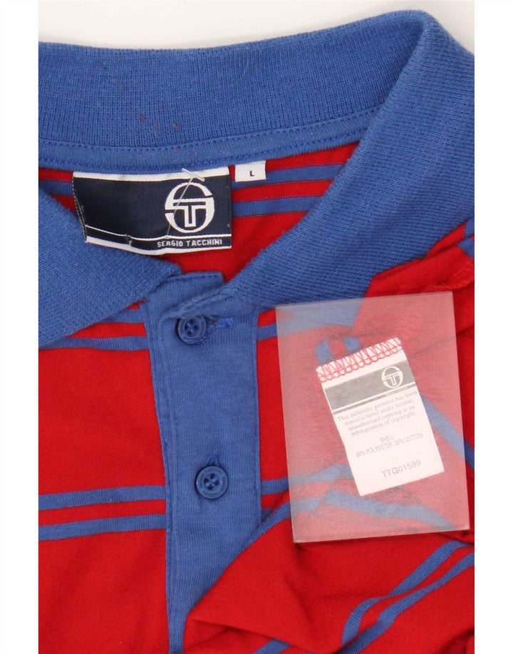 Sergio Tacchini Herren-Poloshirt, groß, rot gestreift, Polyester