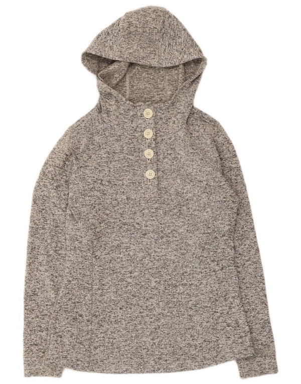 Columbia Womens Hooded Button Neck Jumper Sweater UK 14 Medium Grey Flecked