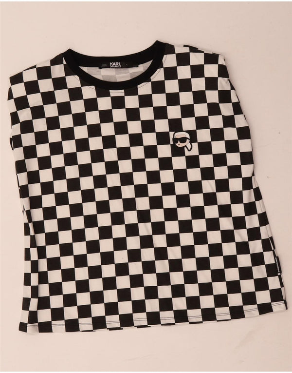 Karl Lagerfeld Damen Weste Top UK 18 XL Schwarze geometrische Baumwolle