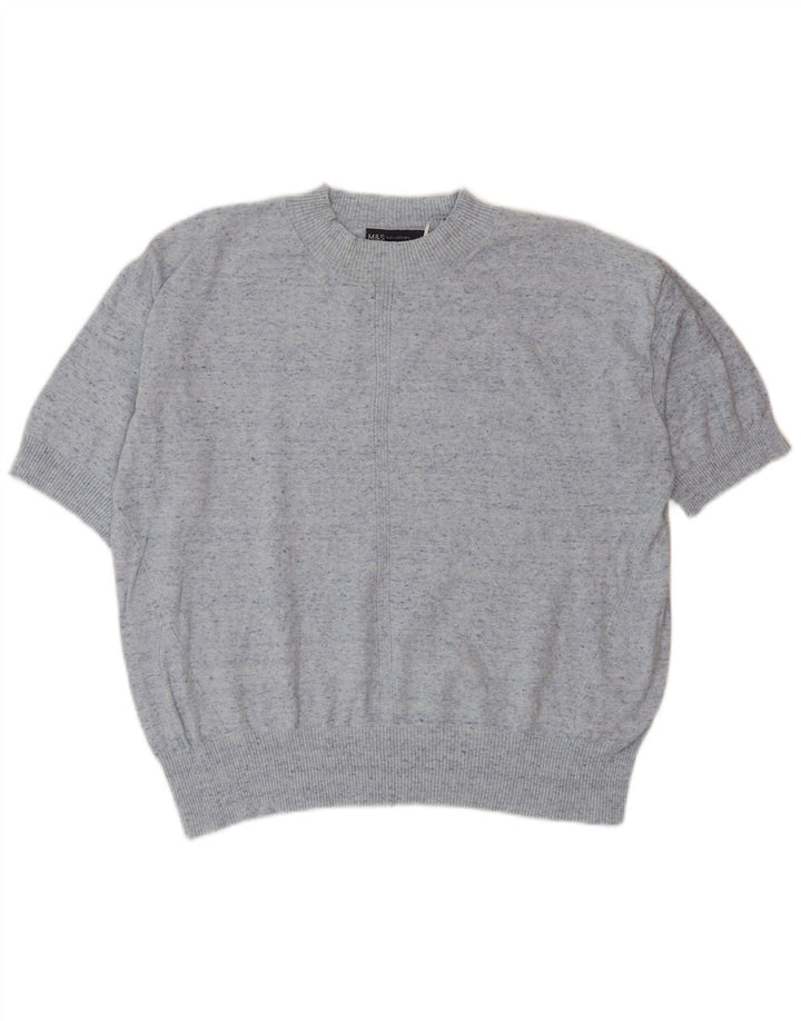 Marks & Spencer Damen-Pullover mit Rundhalsausschnitt, Gr. 14, Mittelblau meliert