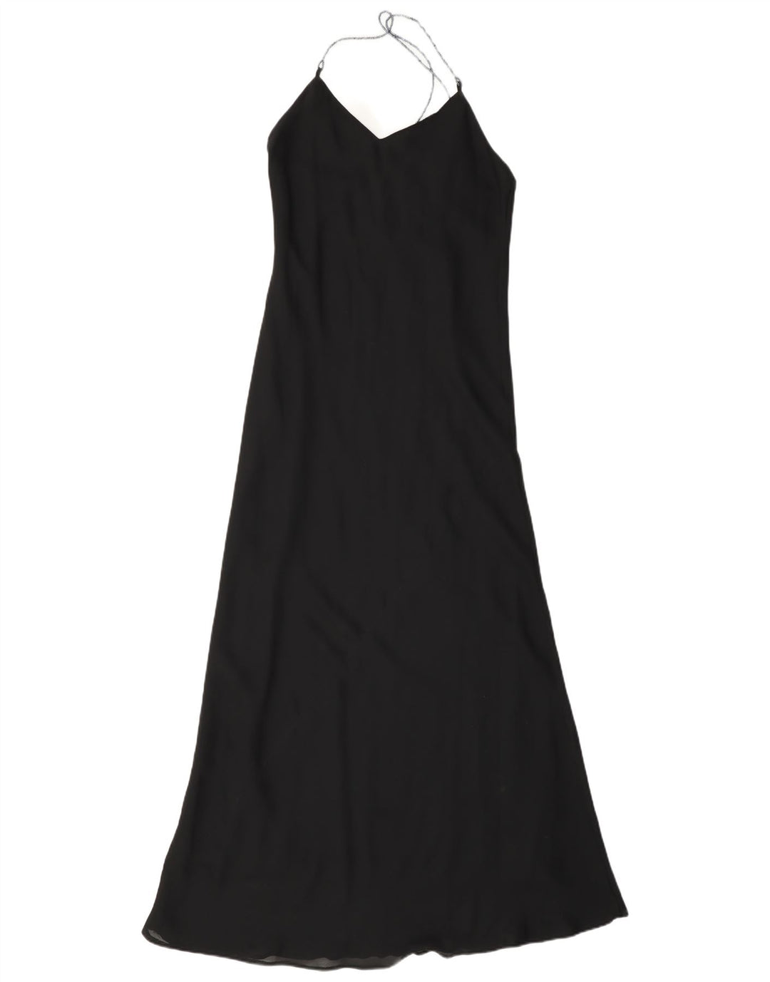 Vintage Damen Maxi Neckholder Kleid UK 10 Small Schwarz Polyester