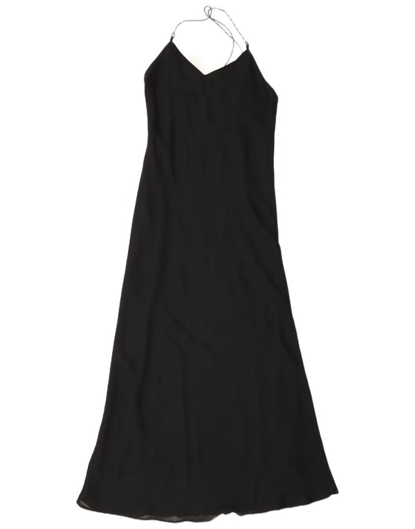 Vintage Damen Maxi Neckholder Kleid UK 10 Small Schwarz Polyester