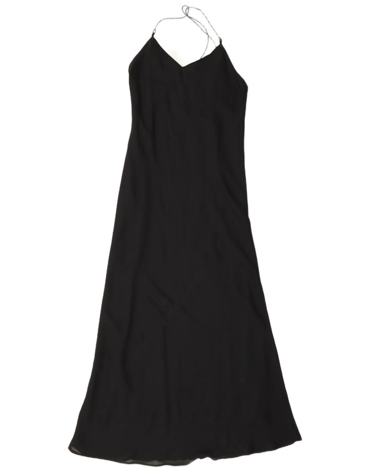 Vintage Damen Maxi Neckholder Kleid UK 10 Small Schwarz Polyester