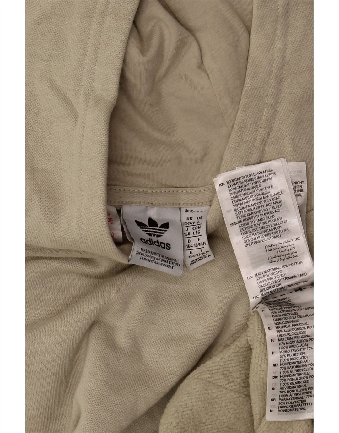 ADIDAS Kapuzenpullover für Jungen, 13–14 Jahre, beige Baumwolle