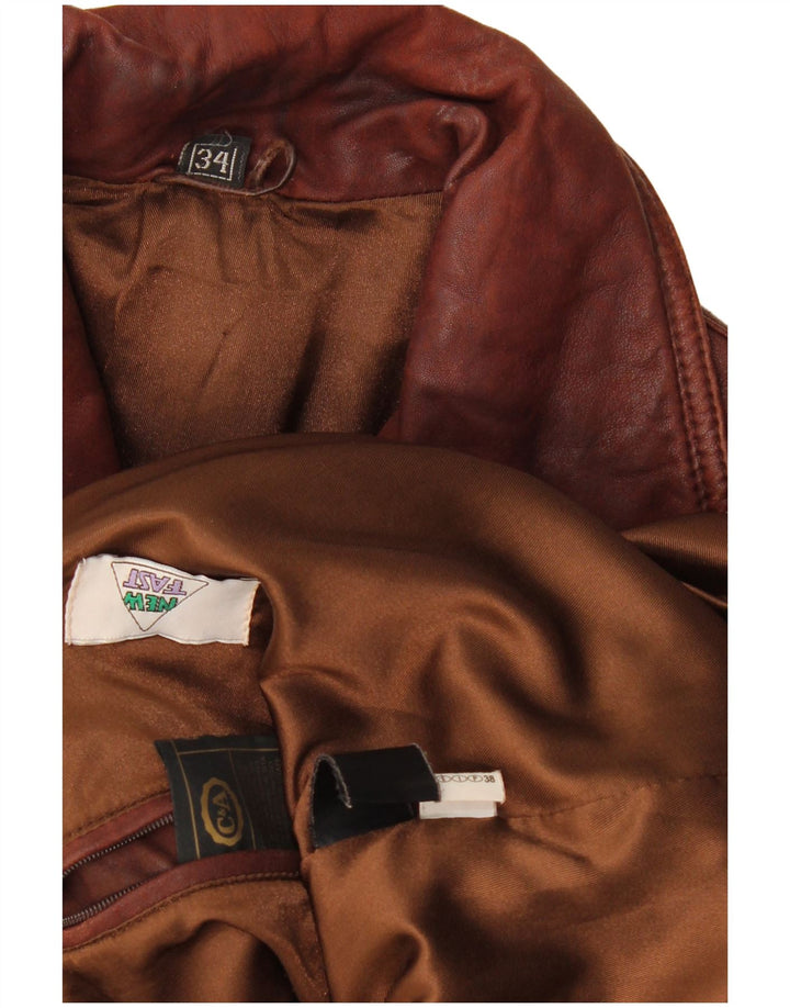 C&A Damen New Fast Übergroße Lederjacke EU 34 XS Braunes Leder
