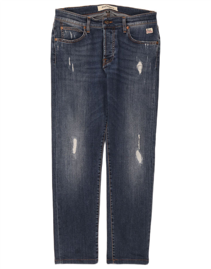 Roy Rogers Herren Distressed Slim Jeans W34 L29 Blaue Baumwolle