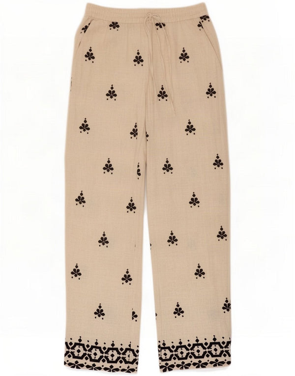 Zara Damen gerade Freizeithose, klein, W26, L31, beige Blumenmuster, Polyester