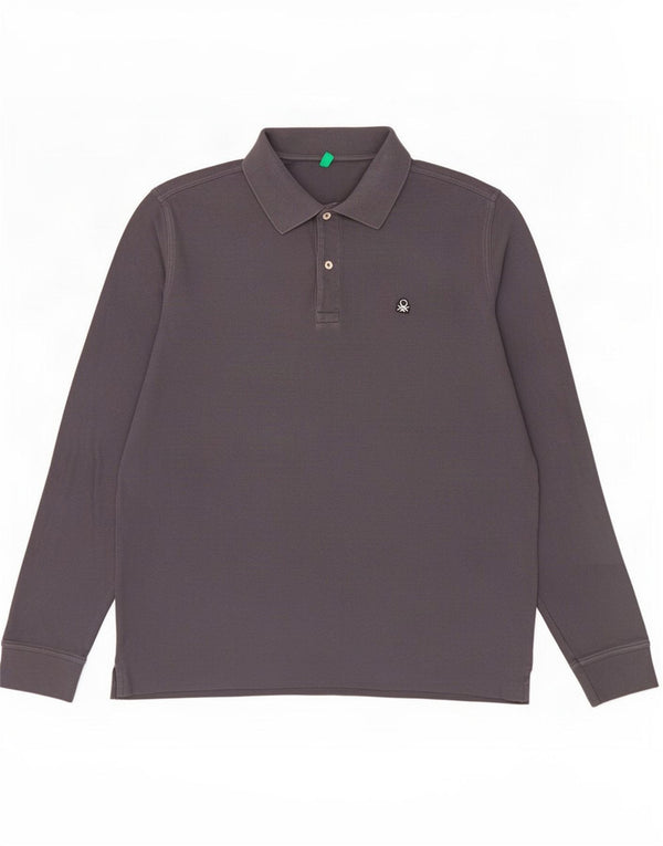 Benetton Herren-Langarm-Poloshirt, groß, marineblau, Baumwolle