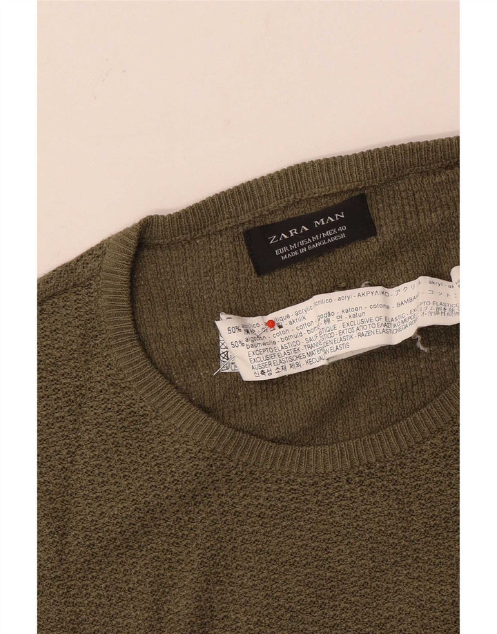 Zara Herren-Pullover mit Rundhalsausschnitt, mittelgroßes Khaki-Acryl
