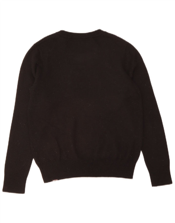 Superdry Damen-Pullover mit grafischem U-Boot-Ausschnitt, UK 12, mittelschwarze Wolle