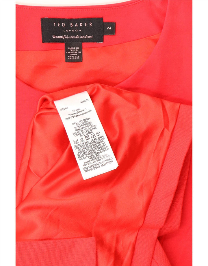 Ärmelloses Schößchenkleid für Damen von Ted Baker, Größe 2, klein, rote Baumwolle