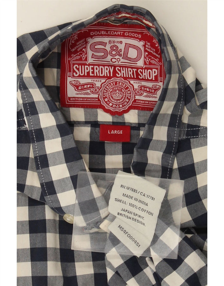 Superdry Herren-Hemd, groß, marineblau, Gingham-Baumwolle