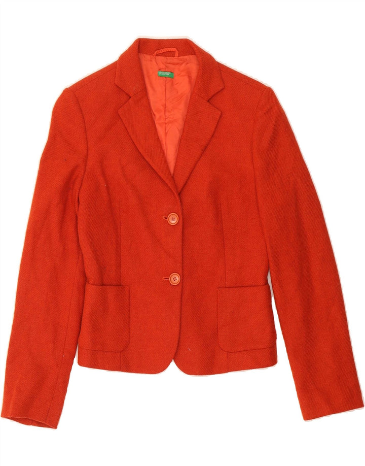 BENETTON Womens 2 Button Blazer Jacket IT 40 Small Orange Wool Vintage Benetton and Second-Hand Benetton from Messina Hembry 