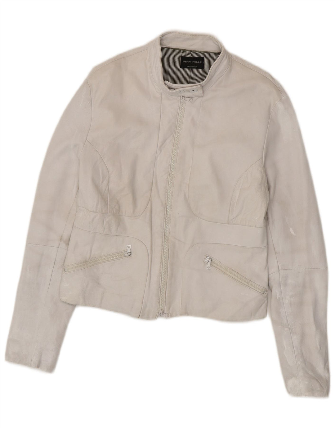 Vintage Damen Crop Lederjacke UK 18 XL Off White Leder