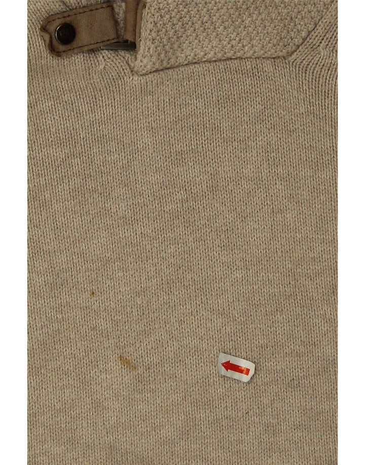 Massimo Dutti Herren-Pullover mit Schalkragen, groß, beige Baumwolle