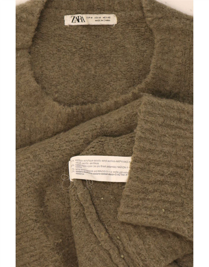 Zara Herren-Pullover mit Rundhalsausschnitt, mittelgroßes Khaki-Acryl