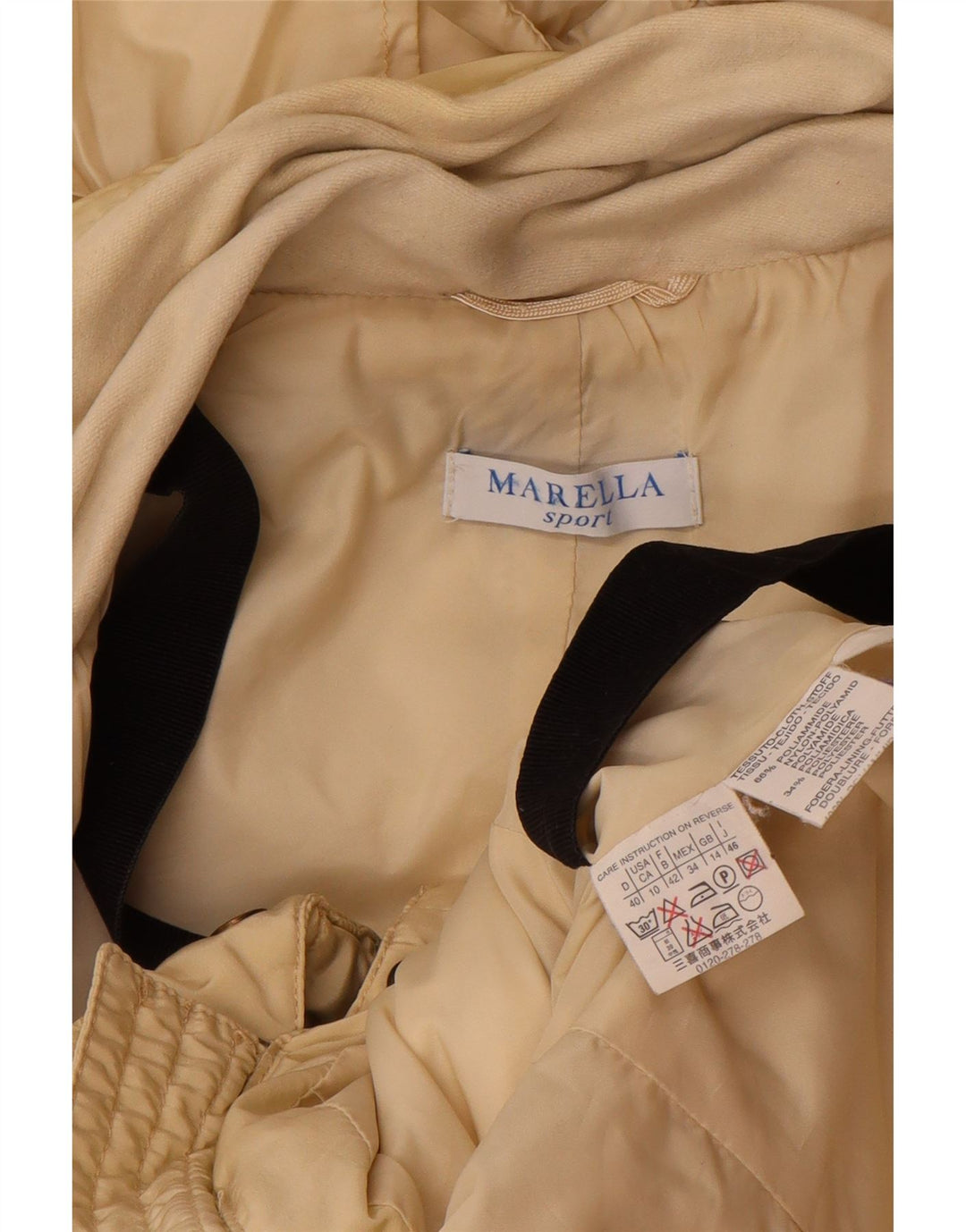 Marella Wattierte Damenjacke mit Kapuze, UK 14, Größe L, Beige, Polyamid