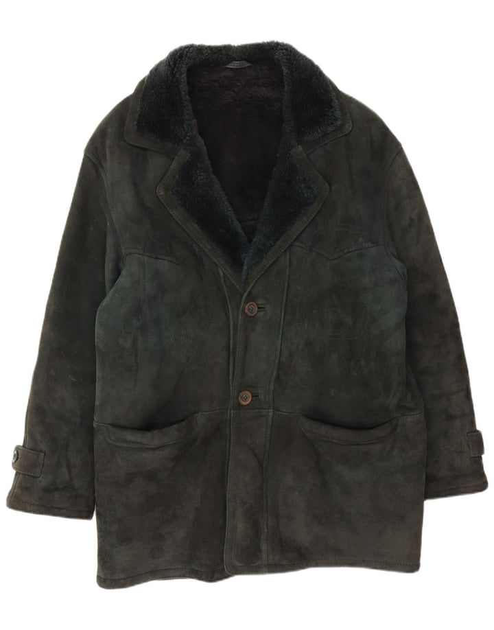 Vintage Herren Shearling Jacke IT 48 Mittelgrün