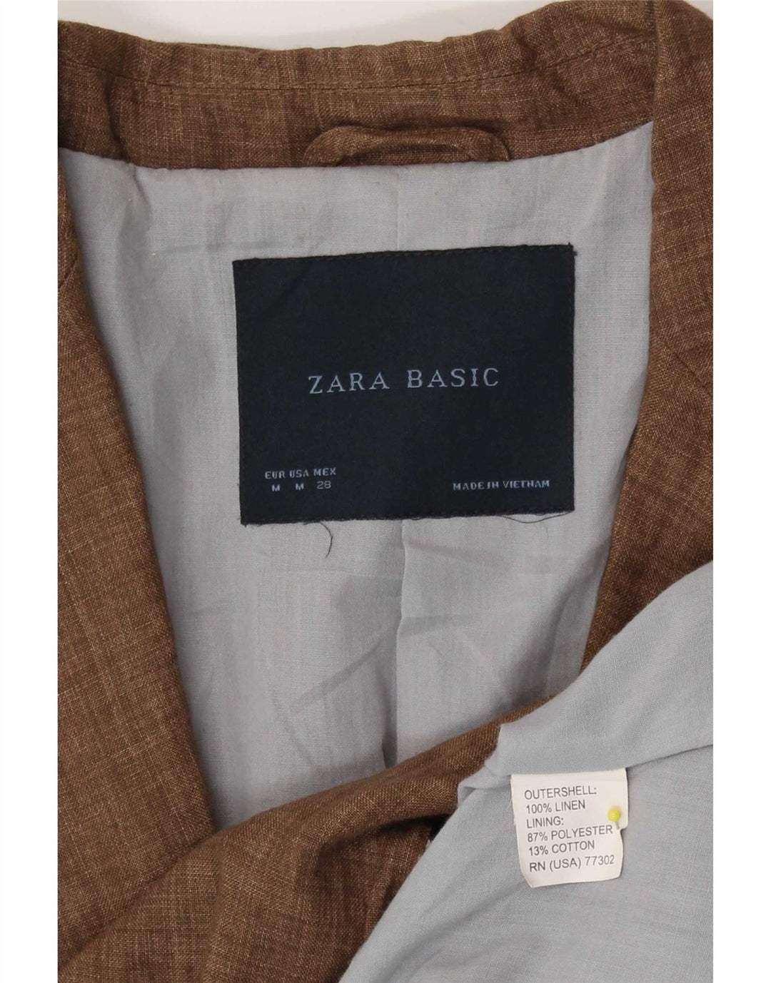 Zara Damen 1-Knopf-Blazerjacke UK 14 Mittelbraunes Leinen