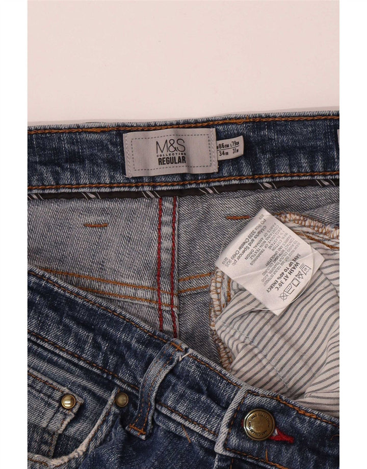 Marks & Spencer Herren Regular Straight Jeans W34 L29 Blaue Baumwolle