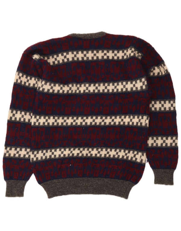 Vintage Herren V-Ausschnitt Pullover Pullover Medium Mehrfarbige geometrische Wolle