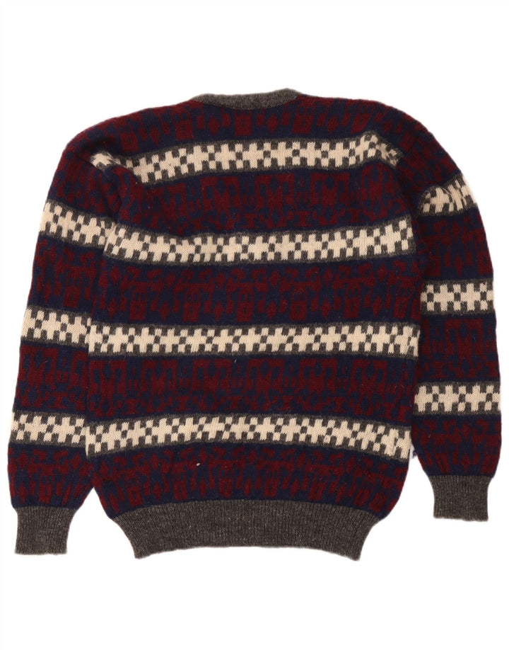 Vintage Herren V-Ausschnitt Pullover Pullover Medium Mehrfarbige geometrische Wolle