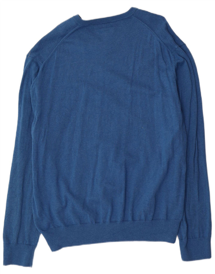Marks & Spencer Herren-Pullover mit V-Ausschnitt, 3XL, blaue Baumwolle