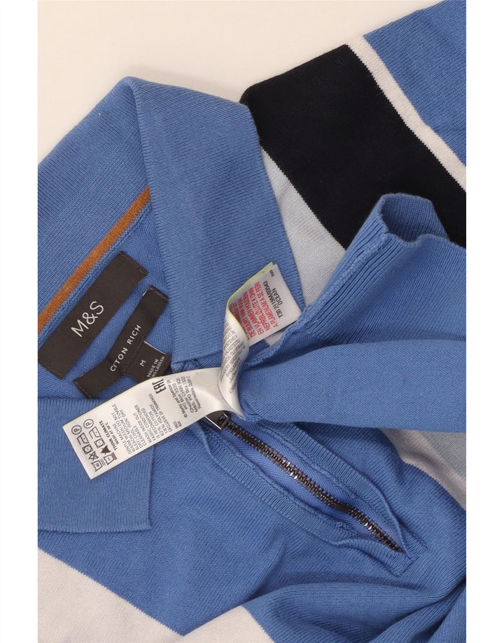 Marks & Spencer Herren-Pullover mit Rollkragen, mittelblau, gestreift, Baumwolle