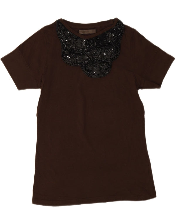 Zara Damen T-Shirt Top UK 12 Mittelbraun