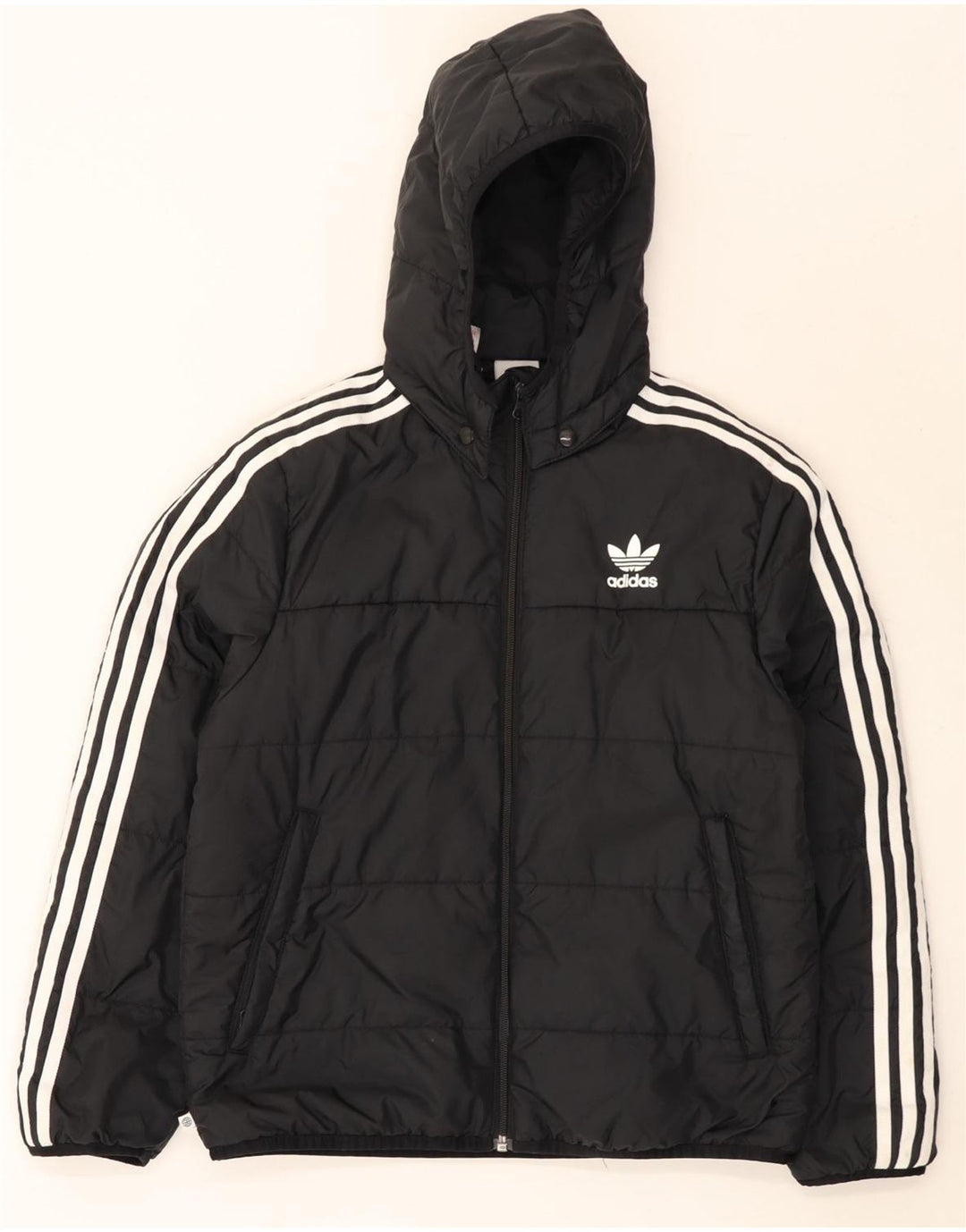 Adidas Jungen wattierte Jacke mit Kapuze, 11–12 Jahre, schwarzes Polyester