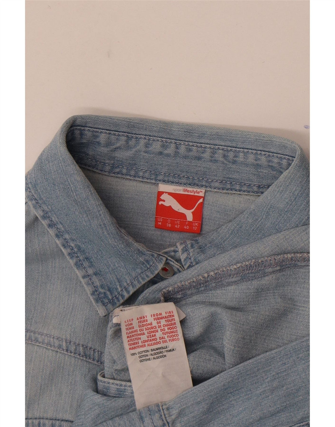 Puma Damen Jeanshemd UK 12 Mittelblaue Baumwolle