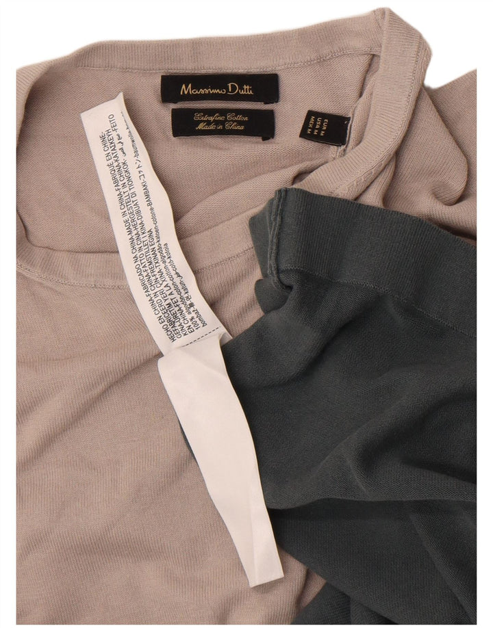 Massimo Dutti Herren-T-Shirt-Oberteil aus mittelgrüner Colourblock-Baumwolle