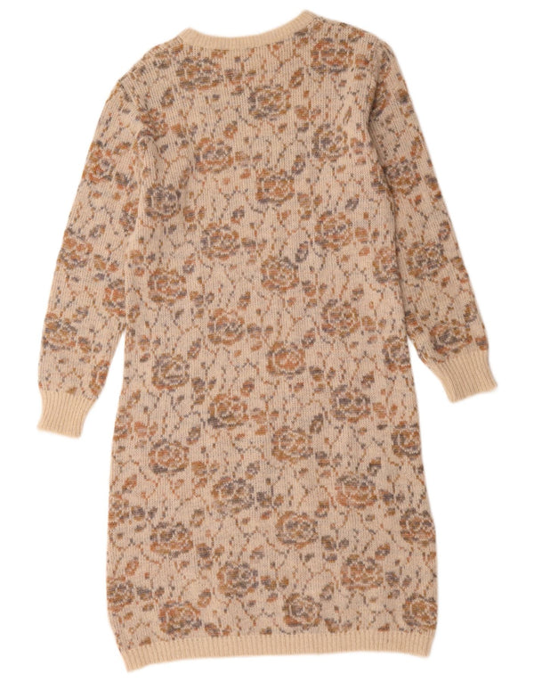 Vintage Damen Pulloverkleid UK 12 Medium Beige Floral