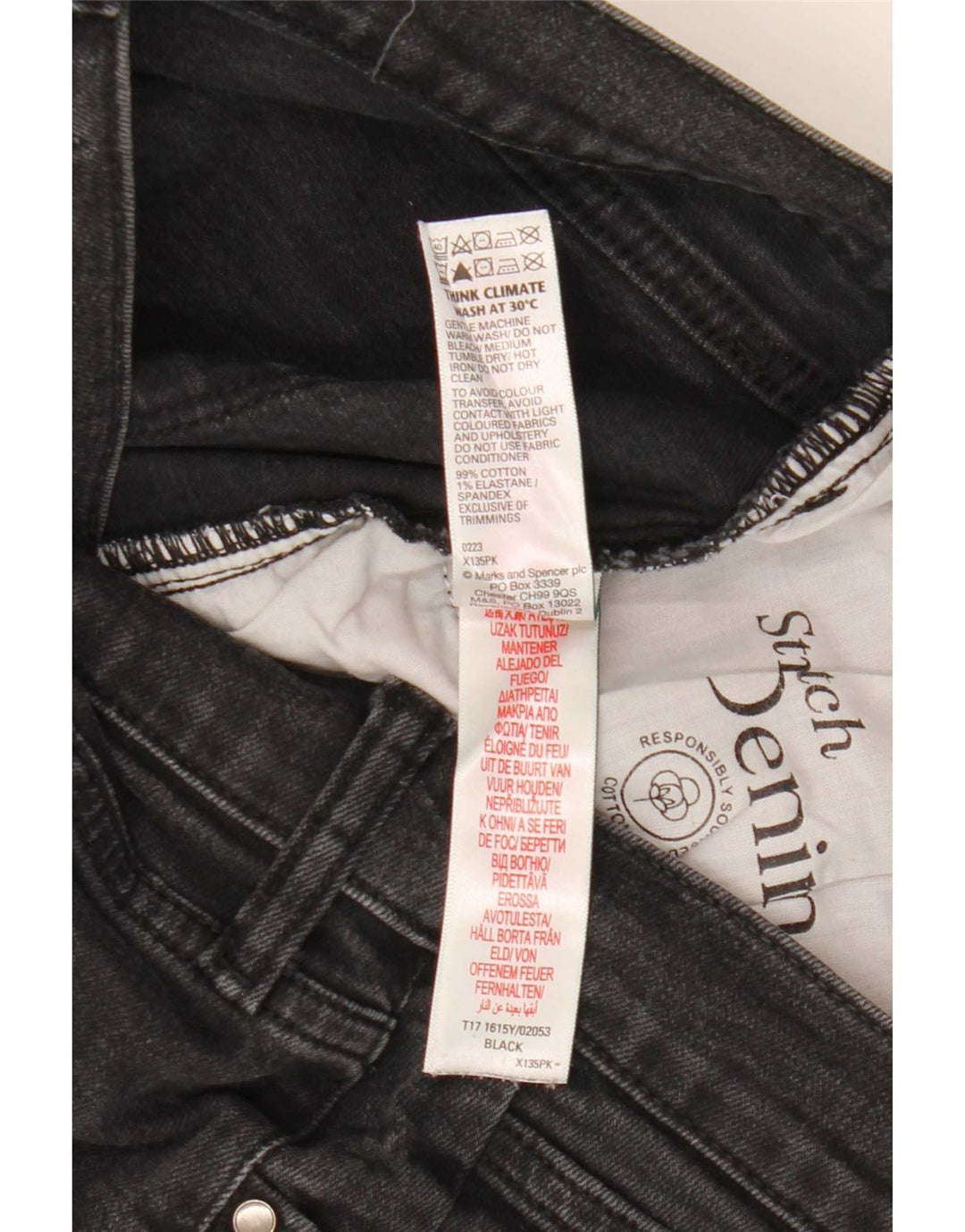Marks & Spencer Herren Skinny Jeans W32 L29 Schwarze Baumwolle