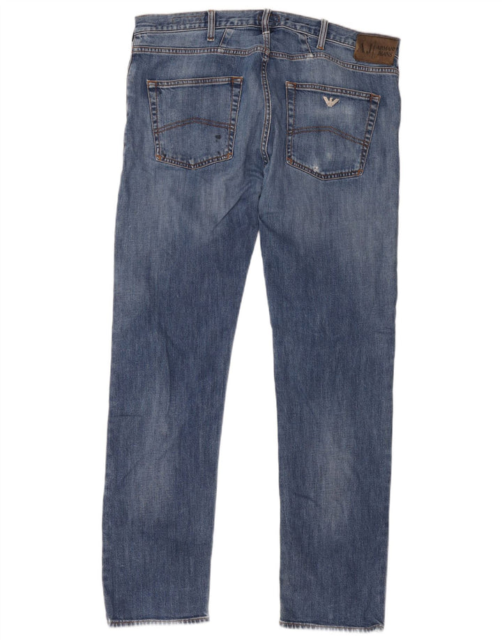 Armani Herren J45 Regular Straight Jeans W38 L34 Blaue Baumwolle