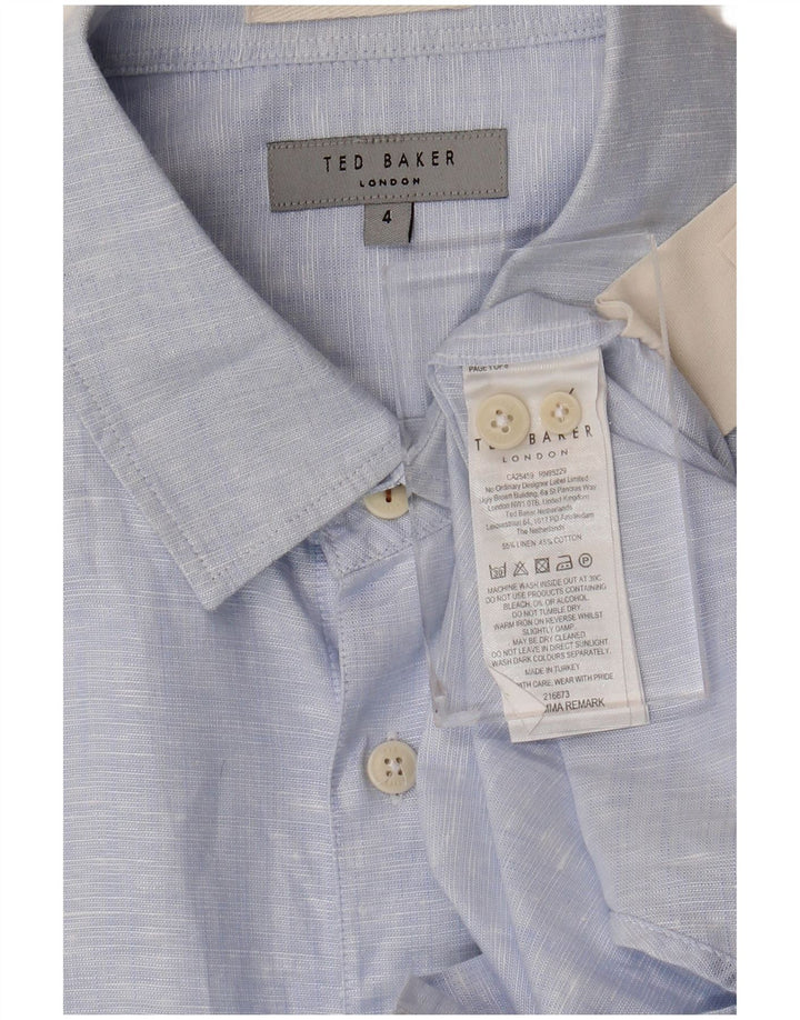 Ted Baker Herrenhemd, Größe 4, groß, blau geflecktes Leinen