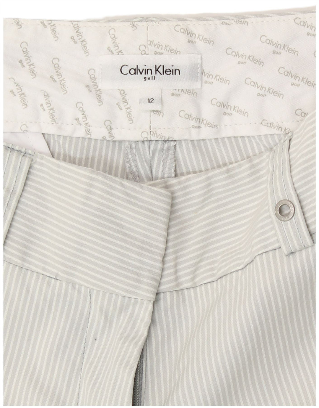 Calvin Klein Damen Golf-Cropped-Hose US 12 Medium W30 L23 Grau gestreift